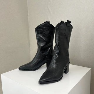 Crack Wanie Simple Western Middle Boots Faux Leather