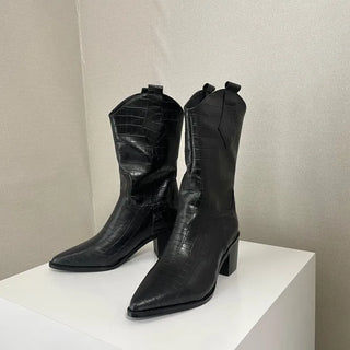 Crack Wanie Simple Western Middle Boots Faux Leather