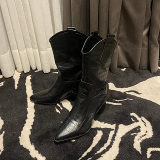 Crack Wanie Simple Western Middle Boots Faux Leather