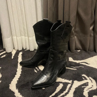 Crack Wanie Simple Western Middle Boots Faux Leather