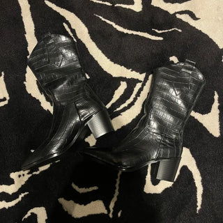 Crack Wanie Simple Western Middle Boots Faux Leather