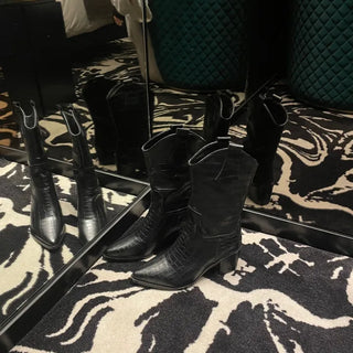 Crack Wanie Simple Western Middle Boots Faux Leather