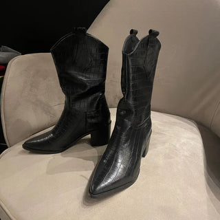 Crack Wanie Simple Western Middle Boots Faux Leather