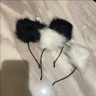 Meow fur cat ear headband hairband Halloween makeup