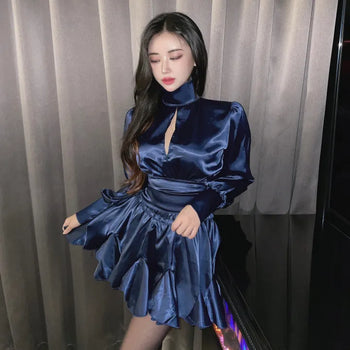 Satin Backless Pleated Skirt Set
