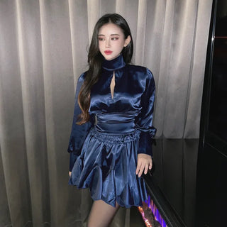 Satin Backless Pleated Skirt Set