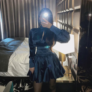 Satin Backless Pleated Skirt Set