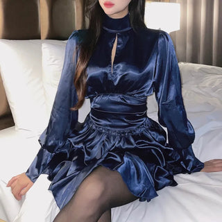 Satin Backless Pleated Skirt Set