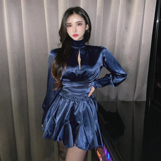 Satin Backless Pleated Skirt Set