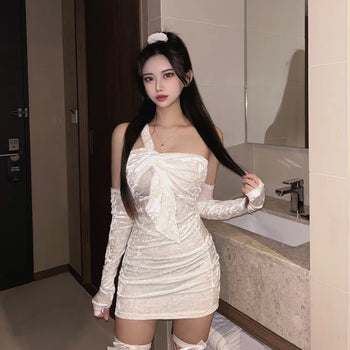 Warmer One-Shoulder Twisted Velvet Party Look Dress Top