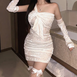 Warmer One-Shoulder Twisted Velvet Party Look Dress Top