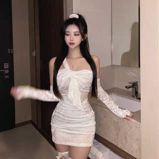 Warmer One-Shoulder Twisted Velvet Party Look Dress Top