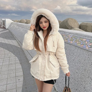 Effortless Stylish Short Padded Jacket with Fur Hood