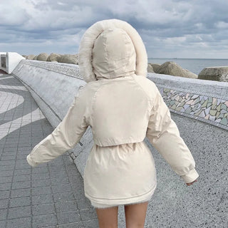 Effortless Stylish Short Padded Jacket with Fur Hood