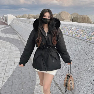 Effortless Stylish Short Padded Jacket with Fur Hood