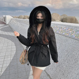 Effortless Stylish Short Padded Jacket with Fur Hood