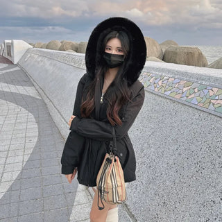 Effortless Stylish Short Padded Jacket with Fur Hood