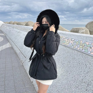Effortless Stylish Short Padded Jacket with Fur Hood