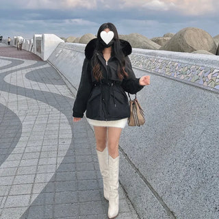 Effortless Stylish Short Padded Jacket with Fur Hood