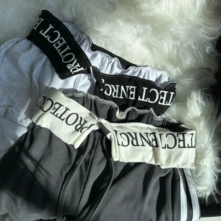 Hip Lettering Elastic Waist Low-Rise Contrast Two-Stripe Wide