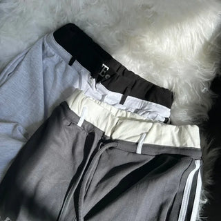 Hip Lettering Elastic Waist Low-Rise Contrast Two-Stripe Wide