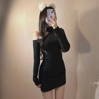Choker One-Shoulder Halter Asymmetrical Mini Dress Club Look