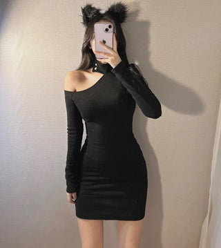 Choker One-Shoulder Halter Asymmetrical Mini Dress Club Look