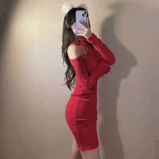 Choker One-Shoulder Halter Asymmetrical Mini Dress Club Look