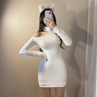 Choker One-Shoulder Halter Asymmetrical Mini Dress Club Look
