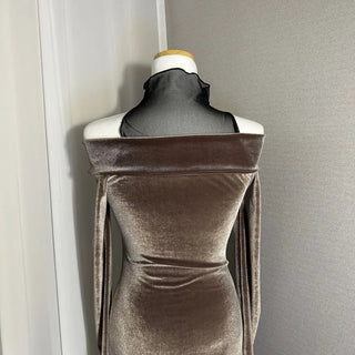 Velvet Mesh Layered Off-Shoulder Dress V-neck Unique
