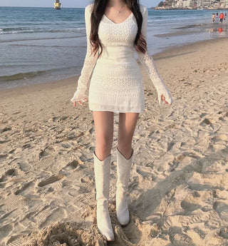 Vanilla Punching Knit Off-Shoulder Dress Petite Lovely Glam