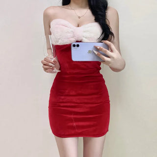 Red Santa Ribbon Little Mermaid Top Velvet Mini