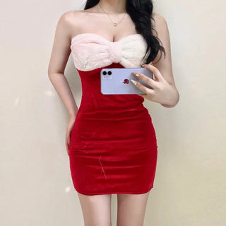 Red Santa Ribbon Little Mermaid Top Velvet Mini