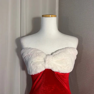 Red Santa Ribbon Little Mermaid Top Velvet Mini