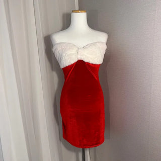 Red Santa Ribbon Little Mermaid Top Velvet Mini