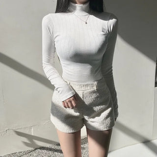 Soft and stretchy fleece-lined turtleneck t-shirt long-sleeve