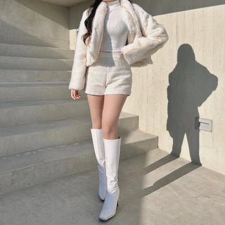 Luxury Fur Texture Collarless Mink Jacket Crop