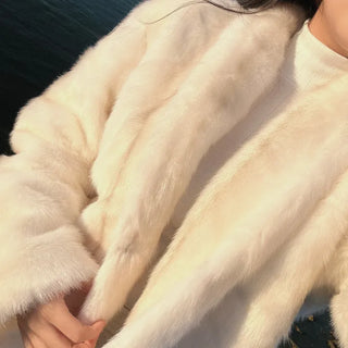 Luxury Fur Texture Collarless Mink Jacket Crop