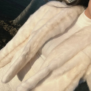 Luxury Fur Texture Collarless Mink Jacket Crop