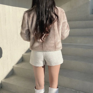 Luxury Fur Texture Collarless Mink Jacket Crop