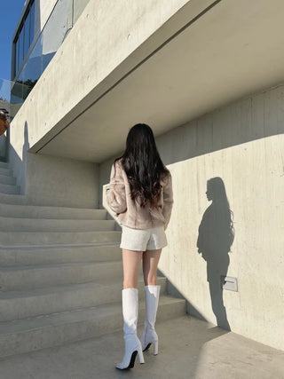 Luxury Fur Texture Collarless Mink Jacket Crop