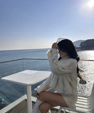 Luxury Fur Texture Collarless Mink Jacket Crop