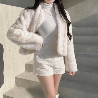 Luxury Fur Texture Collarless Mink Jacket Crop