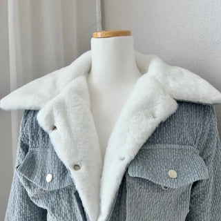 Fluffy Corduroy Collar Mink Fur Crop Jacket 2oz