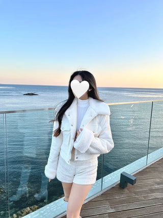 Fluffy Corduroy Collar Mink Fur Crop Jacket 2oz