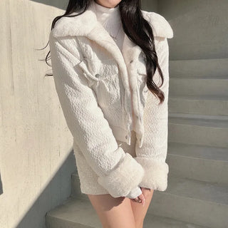 Fluffy Corduroy Collar Mink Fur Crop Jacket 2oz