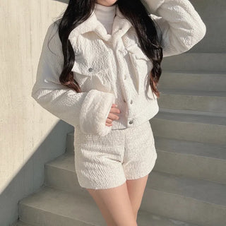 Fluffy Corduroy Collar Mink Fur Crop Jacket 2oz