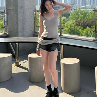 Slim Fit Plain Shirred Fitted Daily Sleeveless