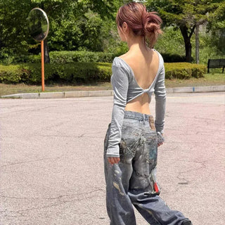Loose-fit Washed Chain Wide Long Pants