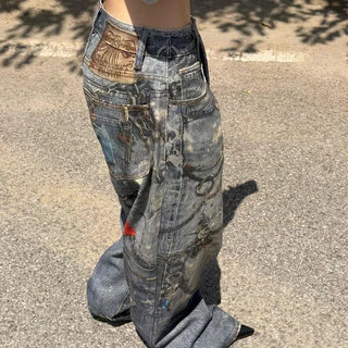 Loose-fit Washed Chain Wide Long Pants